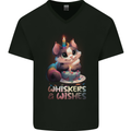 Whiskers & Wishes Cat Birthday Mens V-Neck Cotton T-Shirt Black
