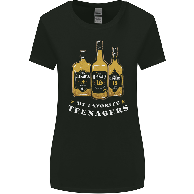 Whisky My Favourite Teenagers Funny Whiskey Womens Wider Cut T-Shirt Black
