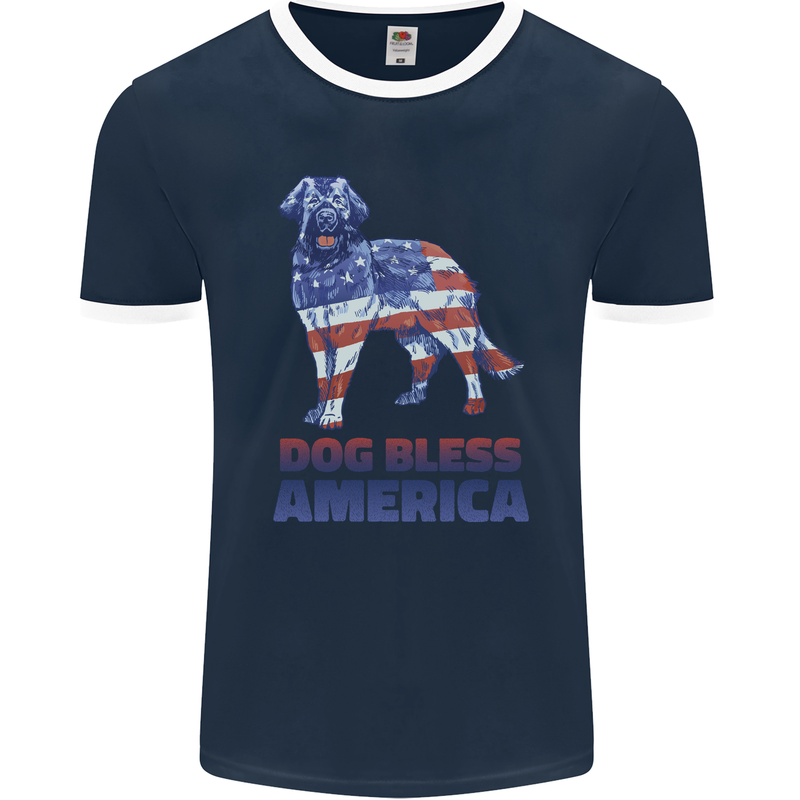 Dog Bless America USA Mens Ringer T-Shirt FotL Navy Blue/White