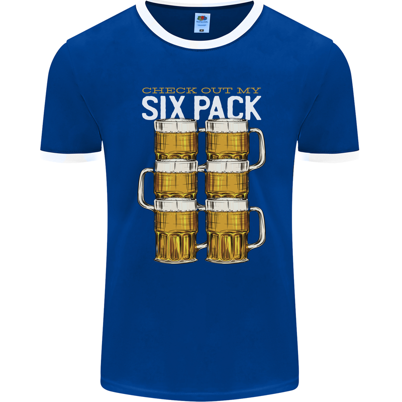 Check Out My Beer Six Pack Funny Alcohol Mens Ringer T-Shirt FotL Royal Blue/White