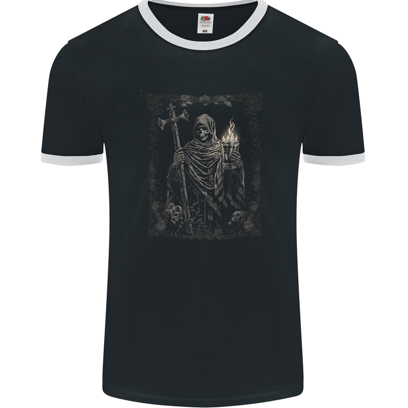 Gothic Grim Reaper Goth Heavy Metal Skull 9 Mens Ringer T-Shirt FotL Black/White