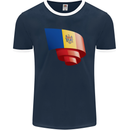 Curled Moldova Flag Moldovan Day Football Mens Ringer T-Shirt FotL Navy Blue/White