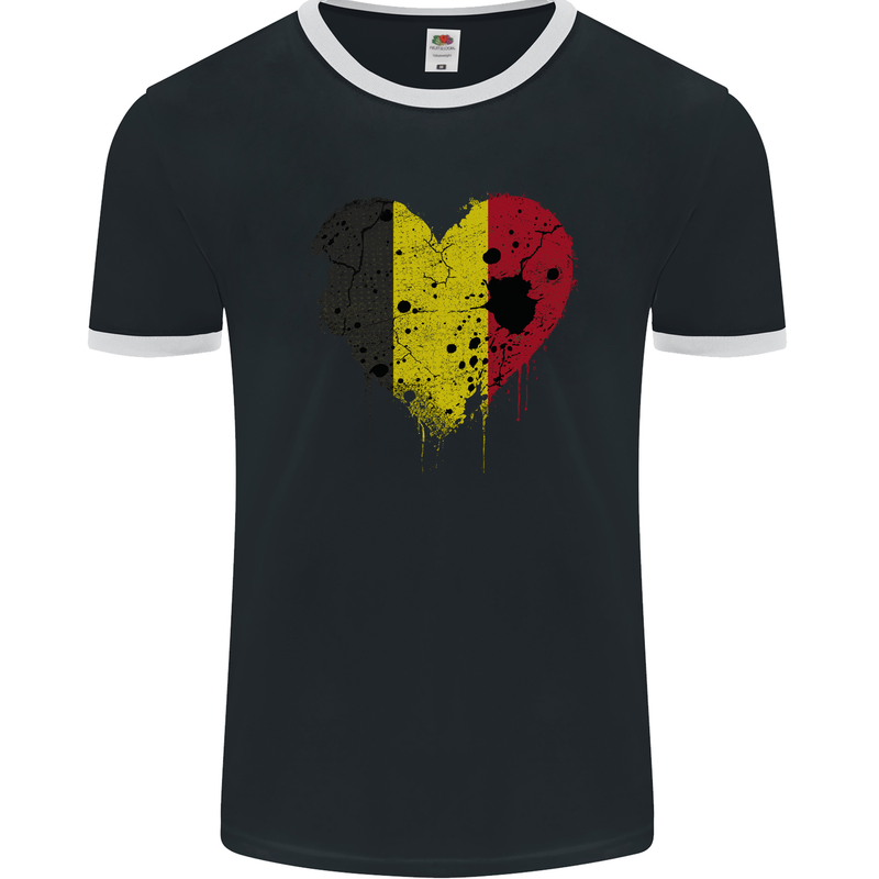 Love Belgium Flag Belgian Day Football Mens Ringer T-Shirt FotL Black/White