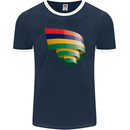 Curled Mauritius Flag Mauritians Day Football Mens Ringer T-Shirt FotL Navy Blue/White