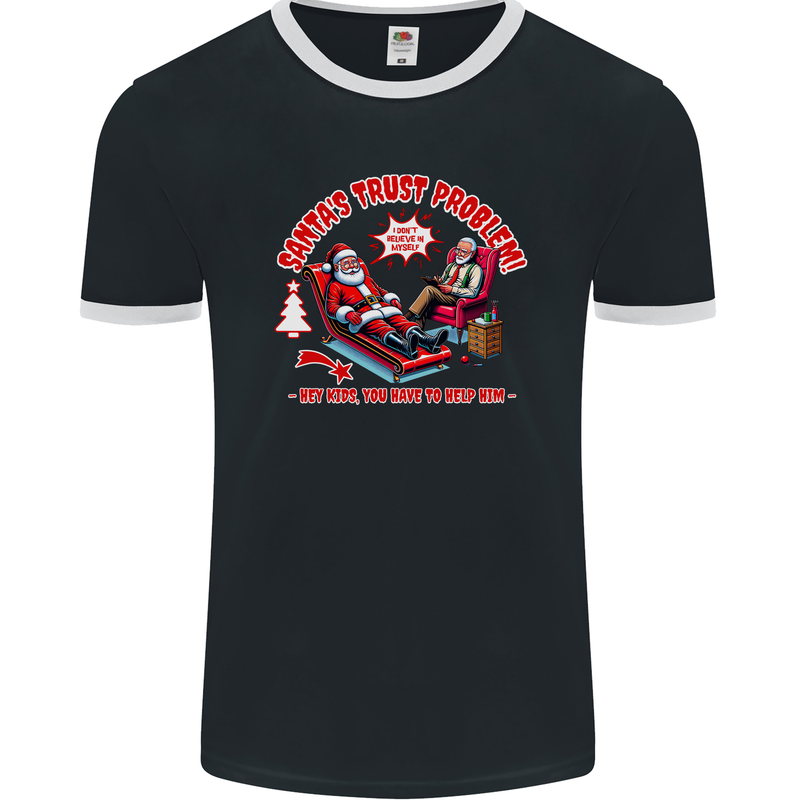Christmas Funny Santa Trust Xmas Believe Mens Ringer T-Shirt FotL Black/White