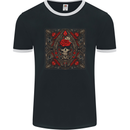 Ornate Playing Card Skull Goth Gothic Mens Ringer T-Shirt FotL Black/White