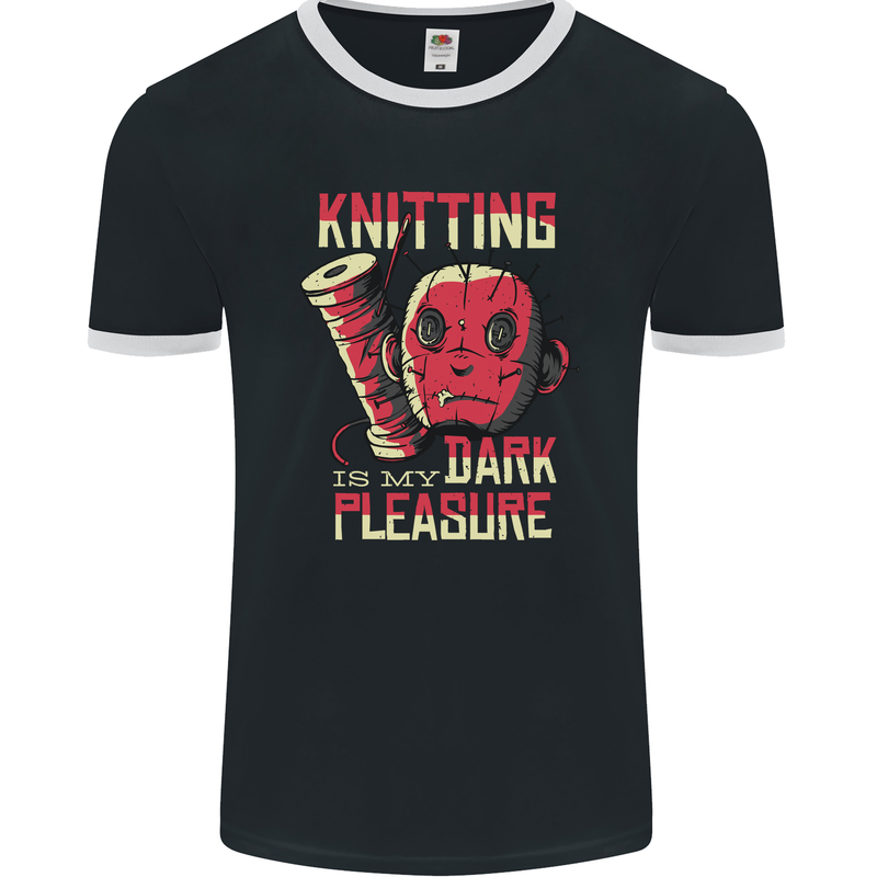 Knitting is My Dark Pleasure Sewing Mens Ringer T-Shirt FotL Black/White