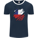 Torn Chile Flag Chilean Day Football Mens Ringer T-Shirt FotL Navy Blue/White