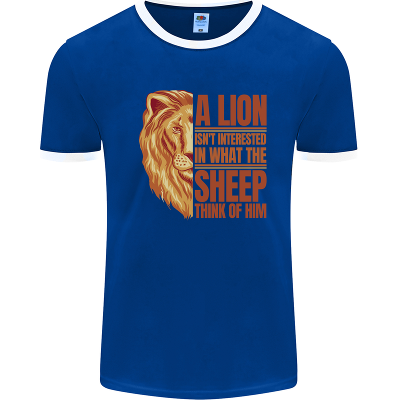 Christianity Lion Quote Religion Christian Mens Ringer T-Shirt Royal Blue/White