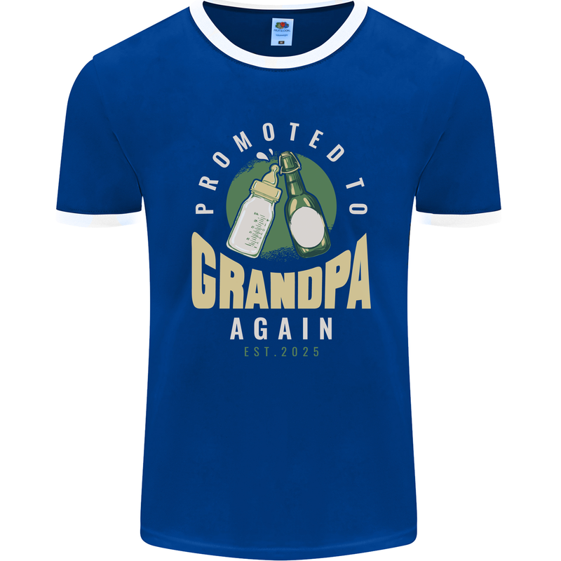 Promoted to Grandpa Est. 2025 Mens Ringer T-Shirt FotL Royal Blue/White