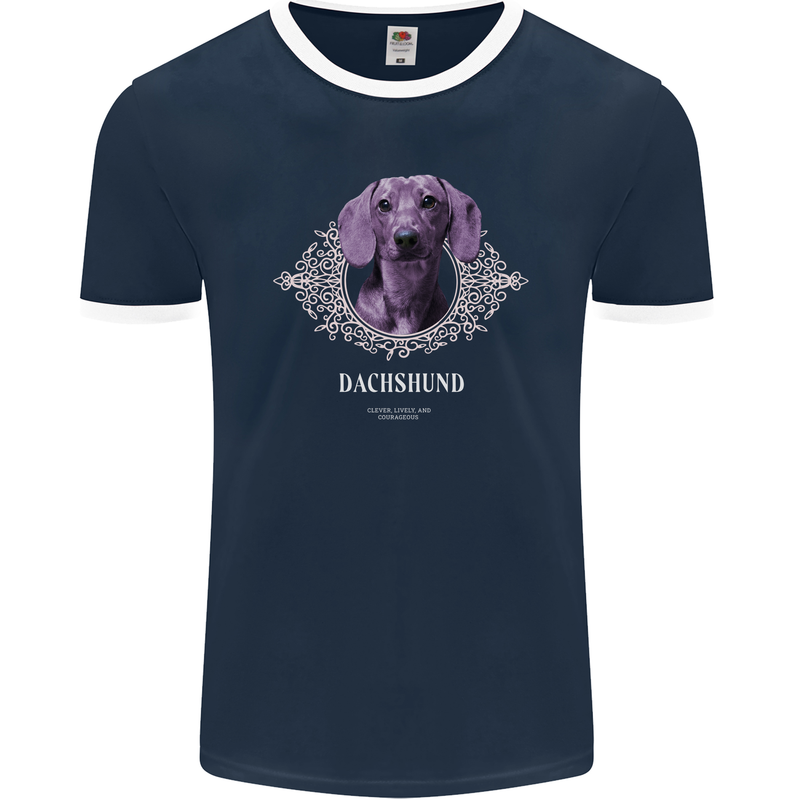 A Dachshund Dog With Decoration Mens Ringer T-Shirt FotL Navy Blue/White