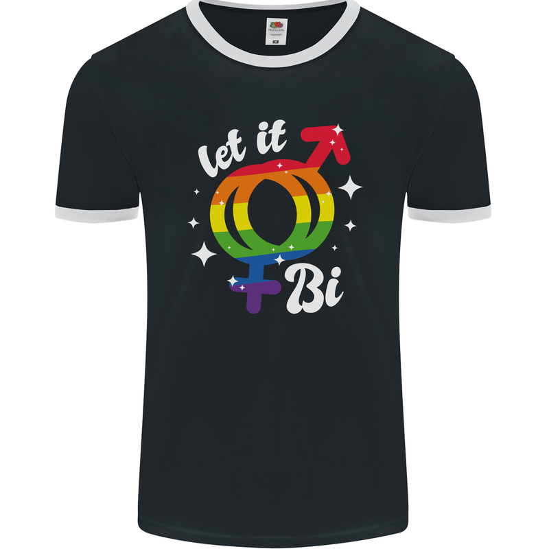 Let It Bi LGBT Gay Pride Awareness Mens Ringer T-Shirt FotL Black/White