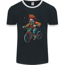 Demonic Clown On a Bicycle Cycling Halloween Mens Ringer T-Shirt FotL Black/White