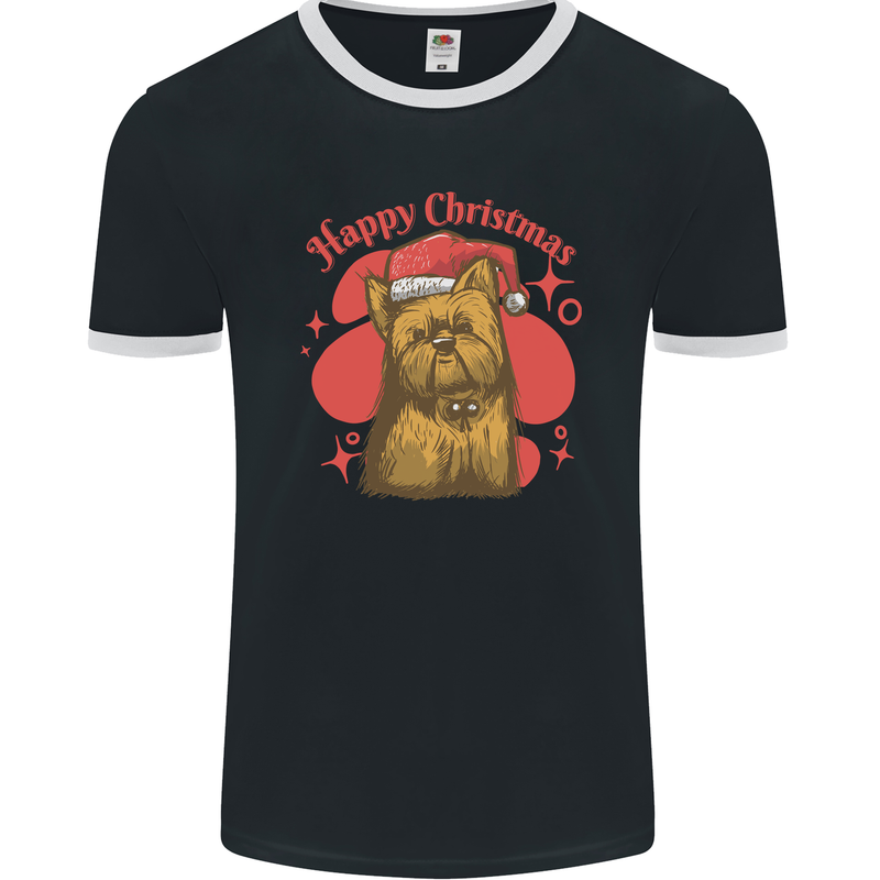 Christmas Yorkshire Terrier Xmas Yorkie Dog Mens Ringer T-Shirt FotL Black/White