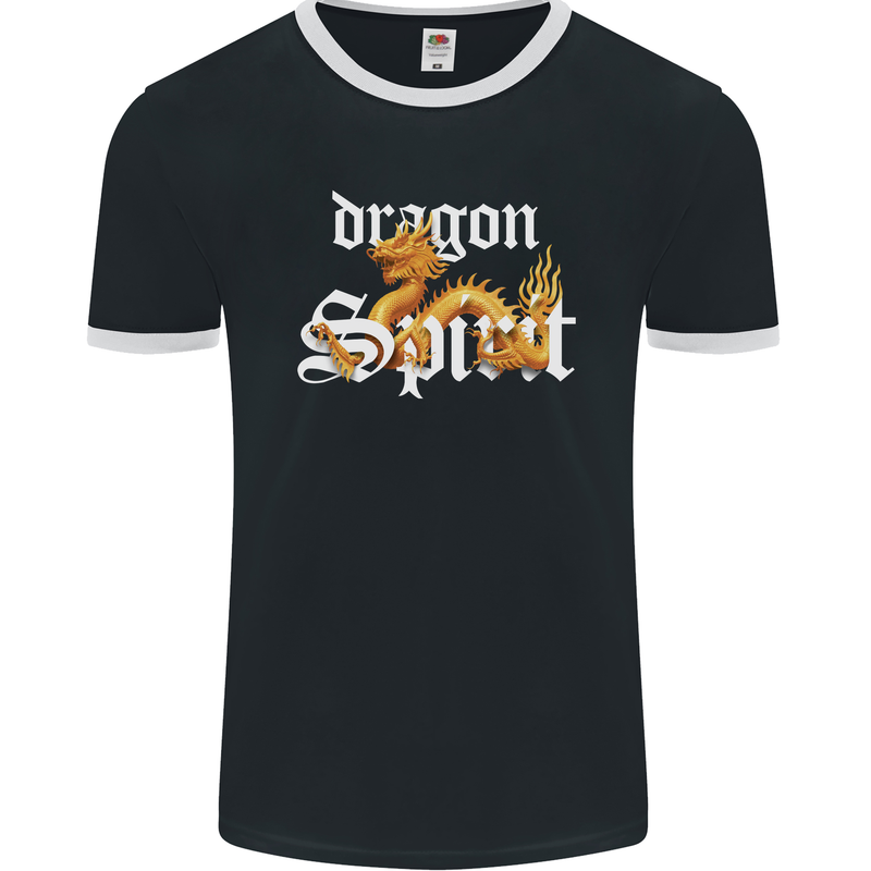 Dragon Spirit Fantasy Mens Ringer T-Shirt FotL Black/White