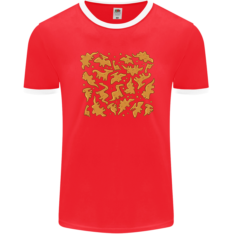 Chicken Nugget Dinosaurs Mens Ringer T-Shirt FotL Red/White