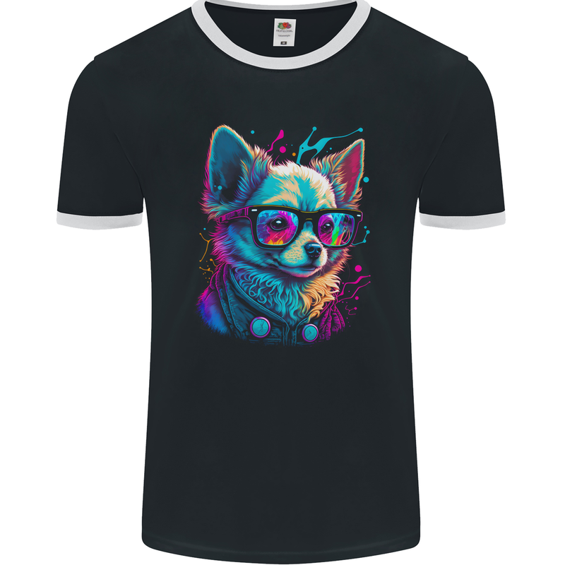 A Cute Chihuahua With Glasses Dog Mens Ringer T-Shirt FotL Black/White