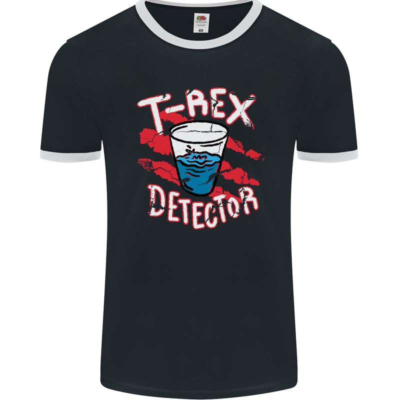 T-Rex Detector Funny Dinosaur Mens Ringer T-Shirt FotL Black/White