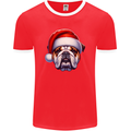 Christmas British Bulldog Xmas Dog Union Jack Mens Ringer T-Shirt FotL Red/White