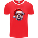 Christmas British Bulldog Xmas Dog Union Jack Mens Ringer T-Shirt FotL Red/White