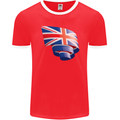 Curled British Flag Union Jack Britain Mens Ringer T-Shirt FotL Red/White