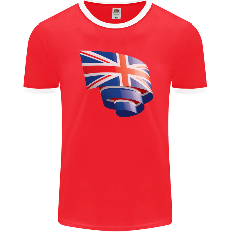 Curled British Flag Union Jack Britain Mens Ringer T-Shirt FotL Red/White
