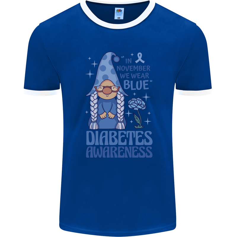 Diabetes Awareness We Wear Blue Gnome Mens Ringer T-Shirt FotL Royal Blue/White