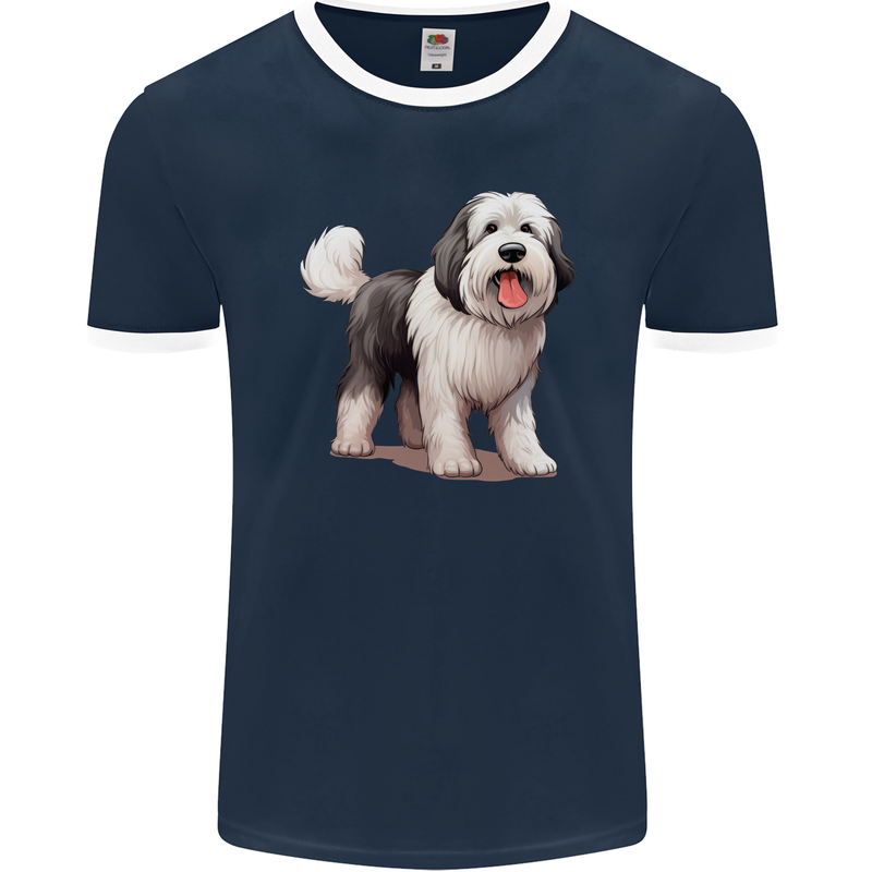 Old English Sheepdog Dog Mens Ringer T-Shirt FotL Navy Blue/White