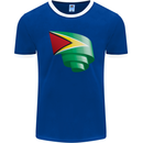 Curled Guyana Flag Guyanese Day Football Mens Ringer T-Shirt FotL Royal Blue/White