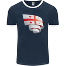 Curled Georgia Flag Georgian Day Football Mens Ringer T-Shirt FotL Navy Blue/White