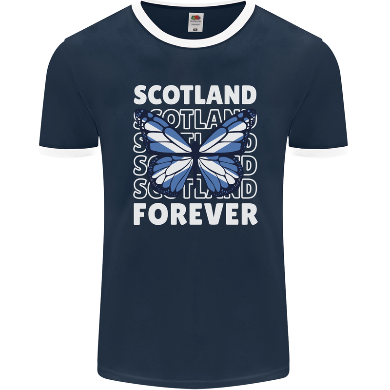 Scottish Butterfly Scotland Mens Ringer T-Shirt FotL Navy Blue/White