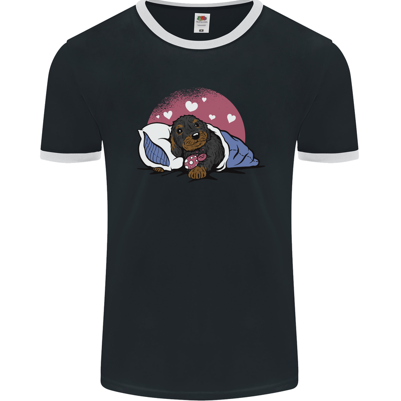 A Dachshund in Bed Dog Mens Ringer T-Shirt FotL Black/White