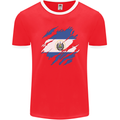 Torn Salvador Flag Salvadoran Day Football Mens Ringer T-Shirt FotL Red/White