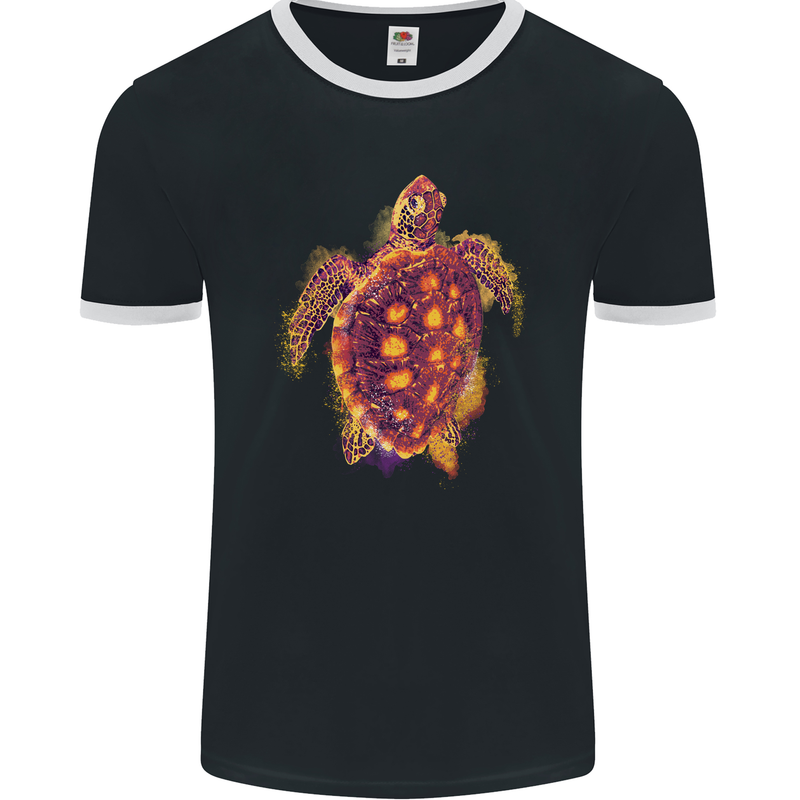 A Watercolour Turtle Mens Ringer T-Shirt FotL Black/White