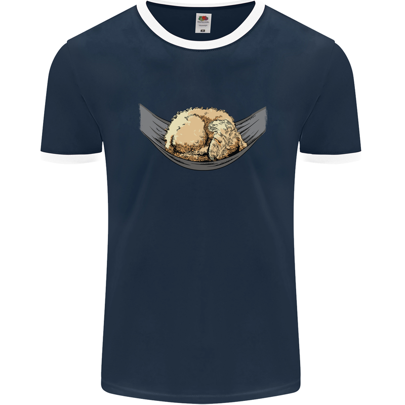 Goldendoodle on a Hammock Dog Mens Ringer T-Shirt FotL Navy Blue/White