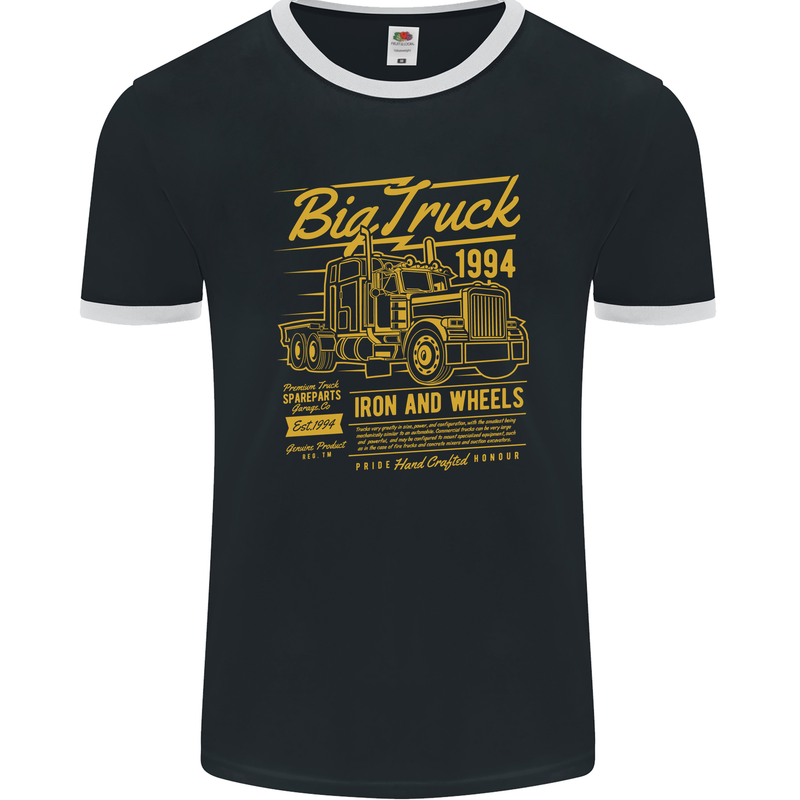 Big Truck Lorry Driver HGV Mens Ringer T-Shirt FotL Black/White