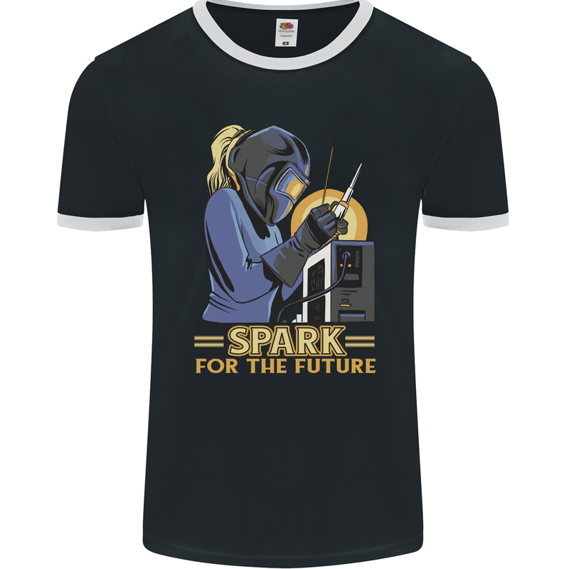 Future Spark Female Welder Welding Mens Ringer T-Shirt FotL Black/White