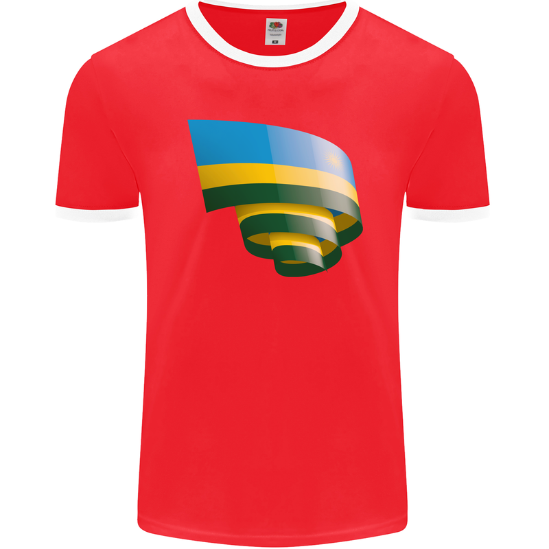 Curled Rwanda Flag Rwandan Day Football Mens Ringer T-Shirt FotL Red/White
