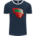 Curled Maldives Flag Maldivian Day Football Mens Ringer T-Shirt FotL Navy Blue/White
