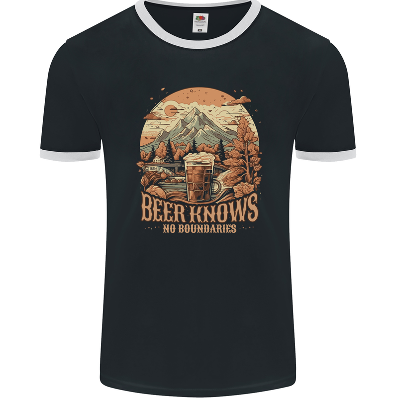 Beer Knows No Boundaries Camping hiking Mens Ringer T-Shirt FotL Black/White