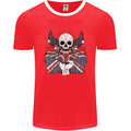 Union Jack Biker Motorbike Motorcycle Skull Mens Ringer T-Shirt FotL Red/White