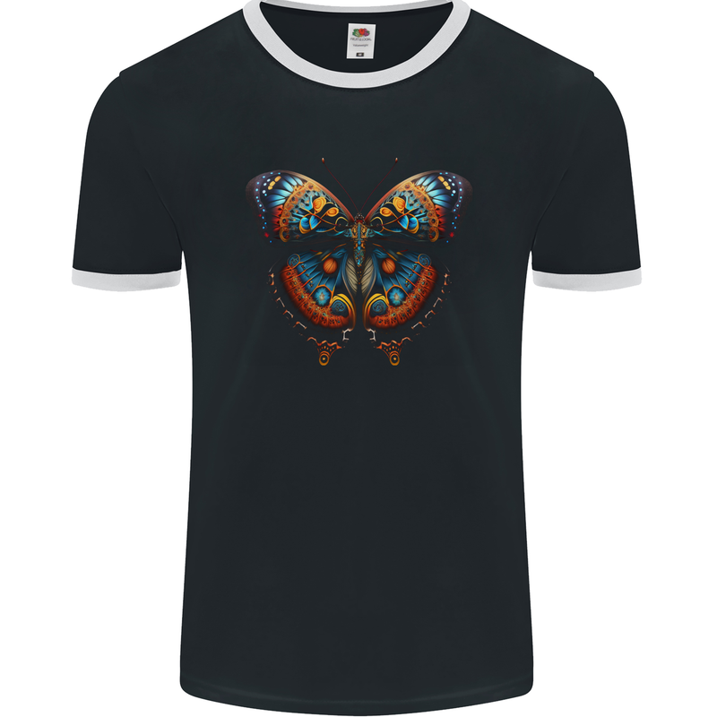 Fantasy Butterfly Design Mens Ringer T-Shirt FotL Black/White