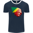 Curled Republic of the Congo Flag Day Football Mens Ringer T-Shirt FotL Navy Blue/White