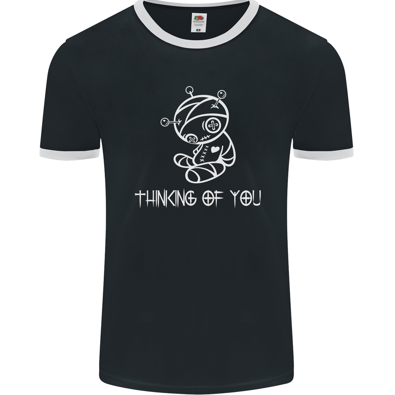 Thinking of You Voodoo Doll Goth Gothic Mens Ringer T-Shirt FotL Black/White