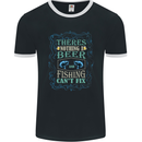 Nothing a Beer & Fishing Cant Fix Funny Mens Ringer T-Shirt FotL Black/White