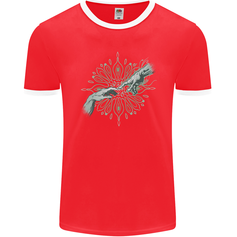 Alien Creation of Adam Parody UFO Mens Ringer T-Shirt FotL Red/White