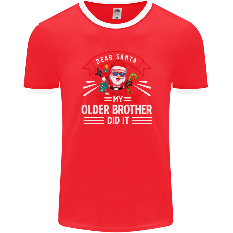 Santa My Older Brother Funny Christmas Xmas Mens Ringer T-Shirt FotL Red/White