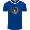 USA Bodybuilding Flag Gym Training Spartan Mens Ringer T-Shirt FotL Royal Blue/White