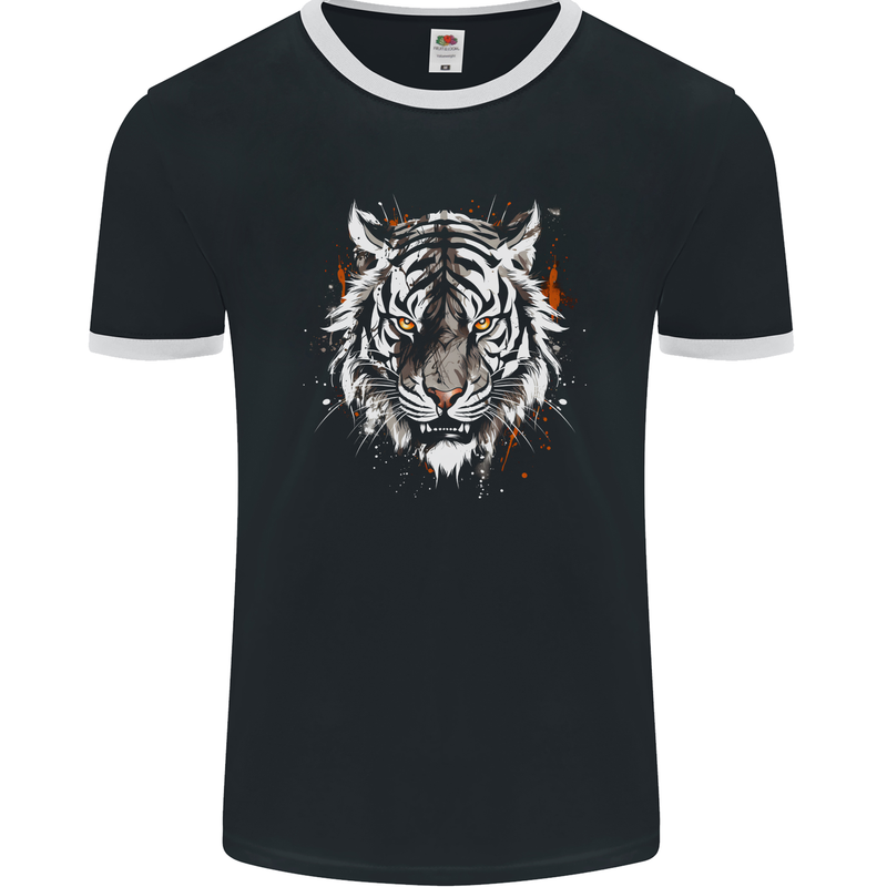 White Siberian Tiger Mens Ringer T-Shirt FotL Black/White