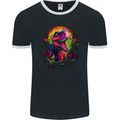 Tropical T-Rex in a Forest With a Moon Mens Ringer T-Shirt FotL Black/White